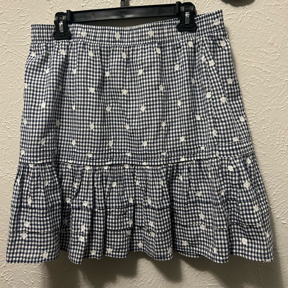 Madewell Embroidered Tiered Pull-On Mini Skirt Gingham Check WOMENS L NEW